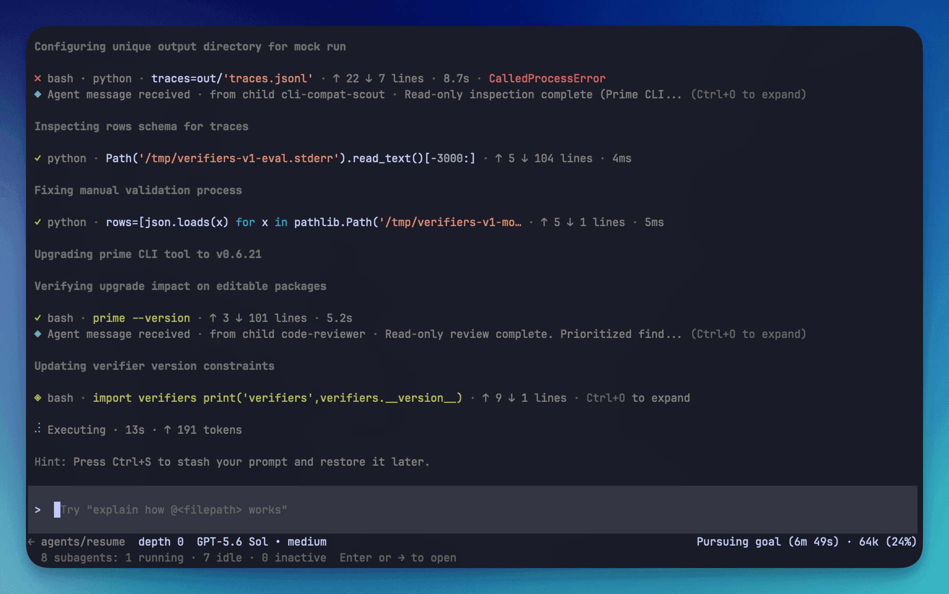 Official Prime Agent terminal interface