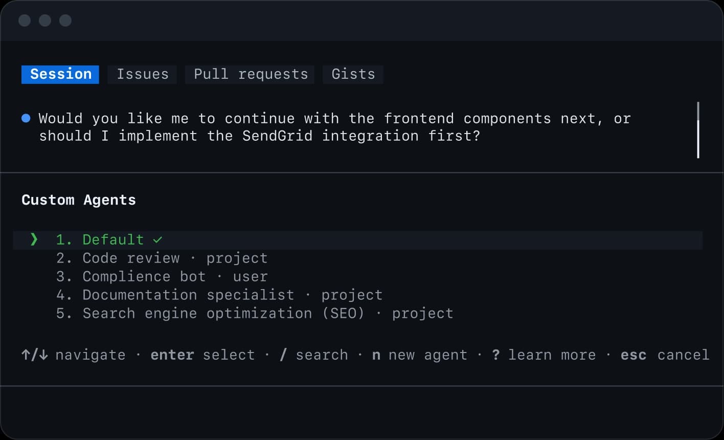 Official Copilot CLI custom and parallel agents interface
