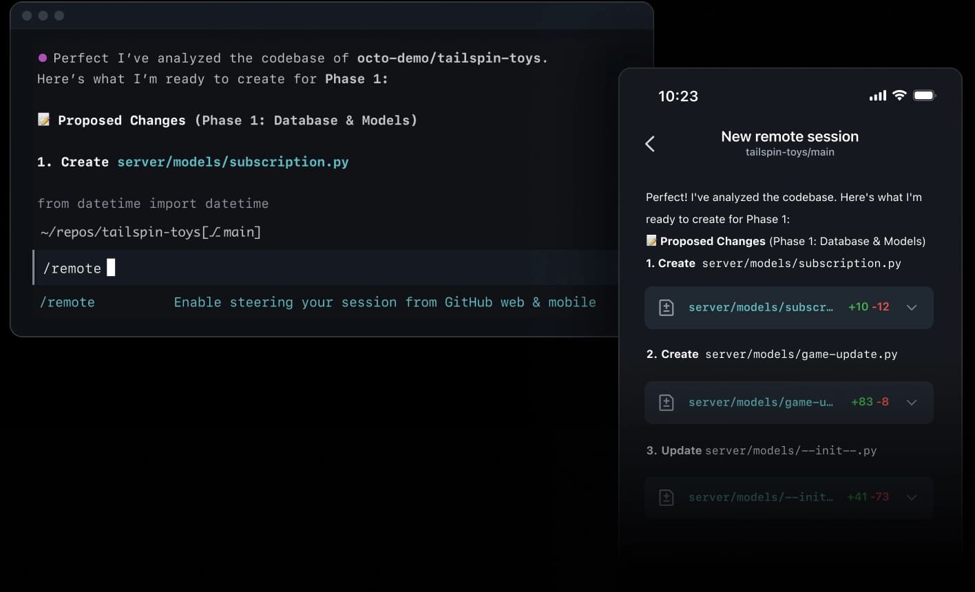 Official Copilot remote-agent handoff screenshot